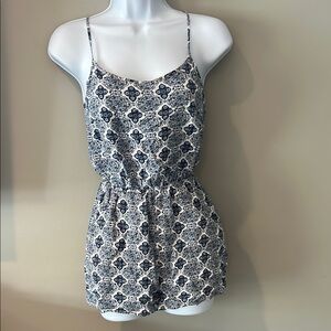 Divided H&M Women's Blue & White Patterned Spaghetti Strap Corset Back Romper 2